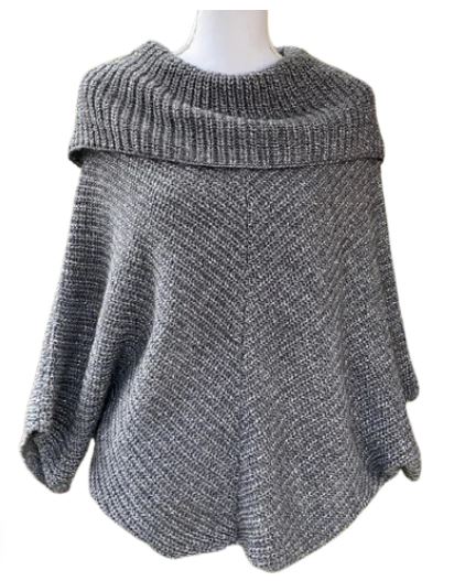 50% OFF WOOL SOLID GRAY WITH METALLIC DESIGN PONCHO SIZE LARGE WOMEN'S MADE IN ITALY