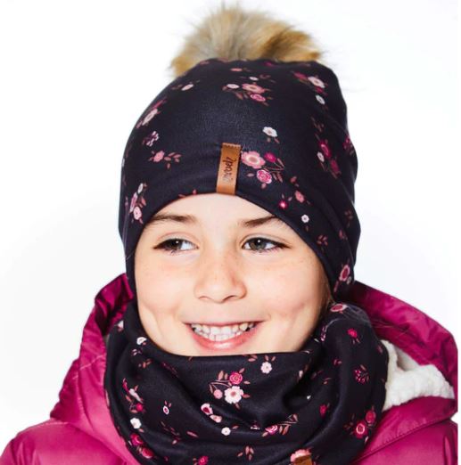 50% OFF JERSEY HAT WITH PRINTED FLOWERS LIGHT PINK FOR KIDS WINTER COLD SEASON
