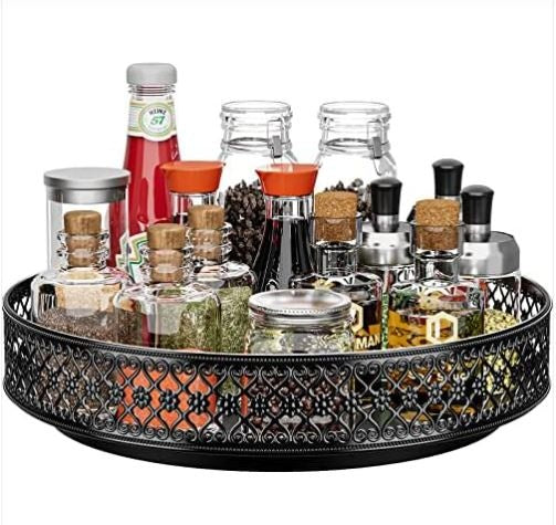 Ovicar Lazy Susan Turntable Organizer – 13 inch Rotating Spice Rack Metal Lazy Susan for Cabinet Pantry Kitchen Countertop Dining Table Cupboard Bathroom Vanity Refrigerator Black