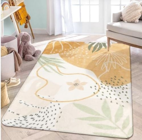 Lahome Non-Slip Rug for Living Room – 4×6 Washable Lightweight Large Area Rug Boho Throw Soft Carpet for Bedroom, Taupe Botanical Print Indoor Rugs for Kids Nursery Kitchen Entryway Dining Room