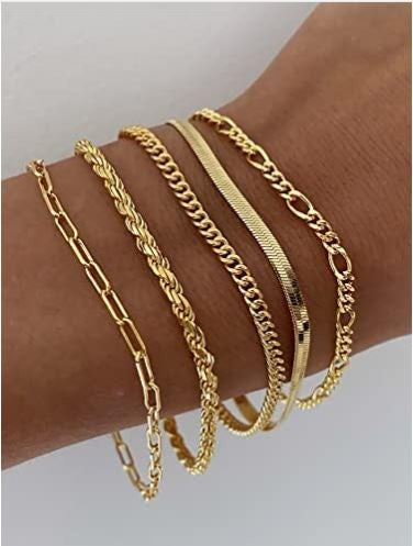 DEARMAY Gold Bracelets for Women, 14K Real Gold Jewelry Sets for Women Cute Tennis Beaded Bracelets for Women Cuban Link Paperclip Chain Dainty Bracelet Pack Gifts for Women Girls