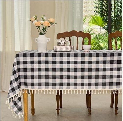 Midsummer Breeze Table Cloth Rectangle Table-Rustic Gingham Tablecloth Buffalo Plaid Table Cloth for Thanksgiving Christmas Kitchen Dining Room (55×84 Inch,Black and White)