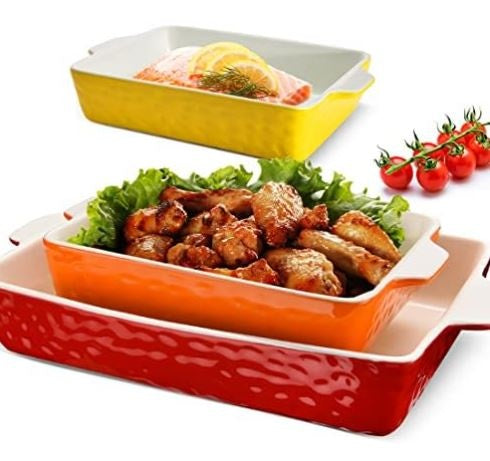 3Pack Ceramic Baking Dish for Oven Large Casserole Baking Dish with Handles Packaging Upgrade Nonstick Ceramic Bakeware for Cooking, Cakes, Lasagna & Gift, Red