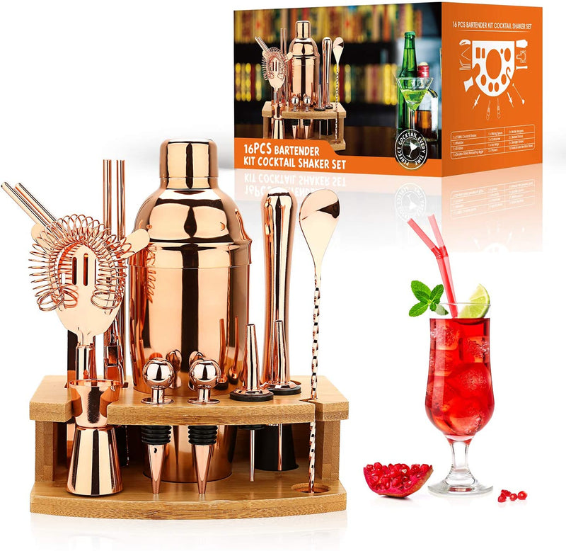 Cocktail Shaker Making Set,16pcs Bartender Kit For Mixer Wine Martini, Stainless Steel Bars Tool, Home Drink Party Accessories
