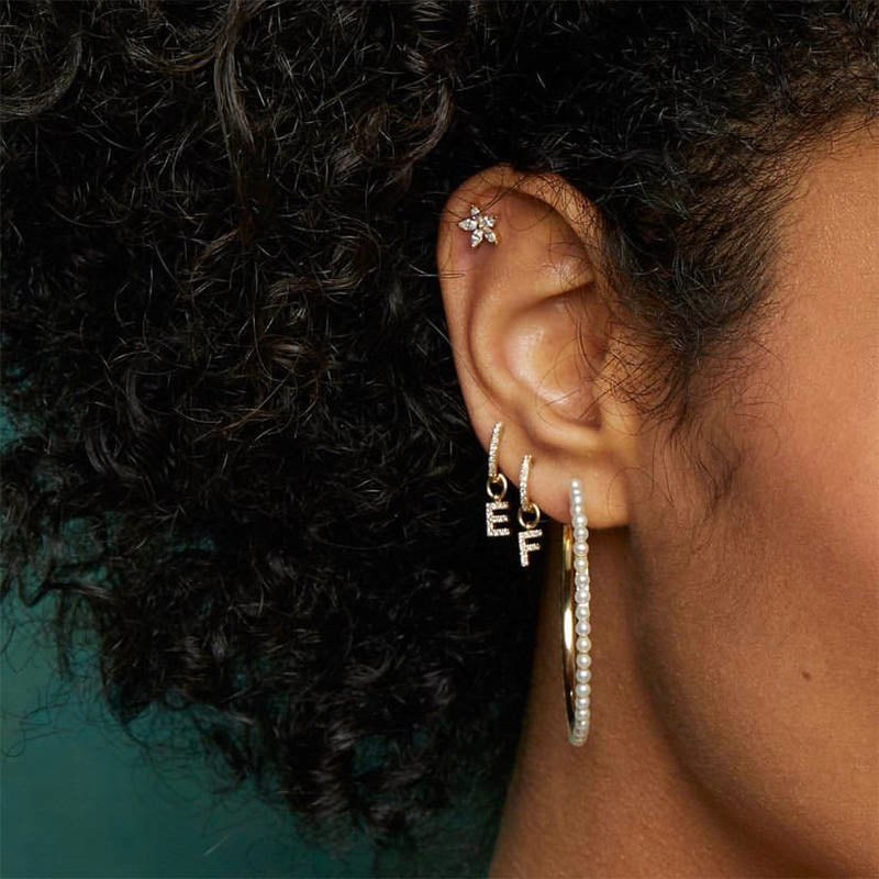 1PC 26 English Letters  Earrings for Women Zircon Ear Piercing Earring Initial Ear Buckle Hoop Earrings Jewelry Gift