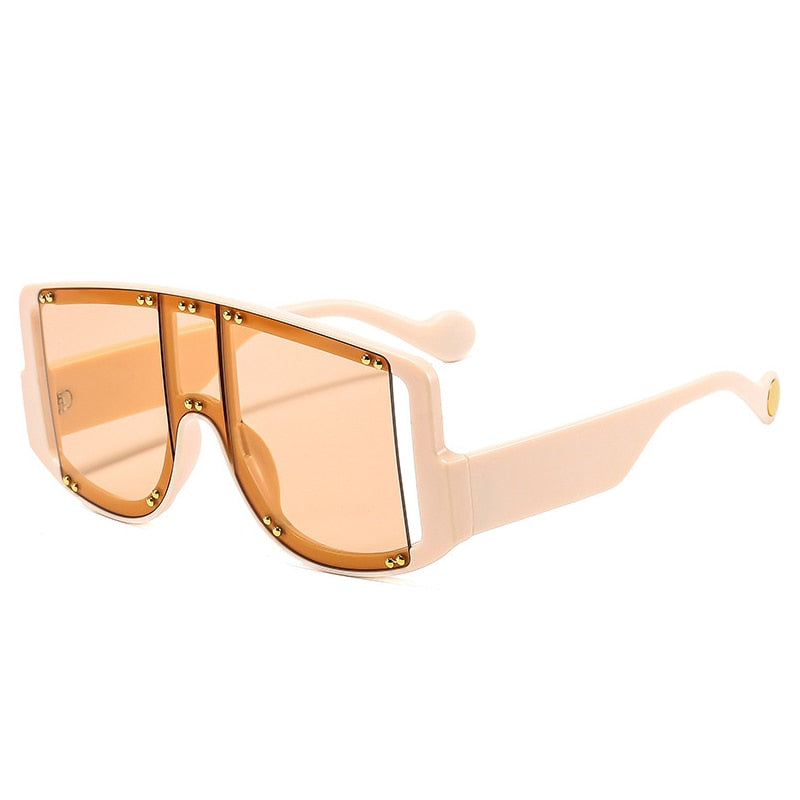 SHAUNA Retro Oversized Square Women Sunglasses Brand Designer Fashion Gradient One Piece Rivets Sun Glasses Men Shades UV400