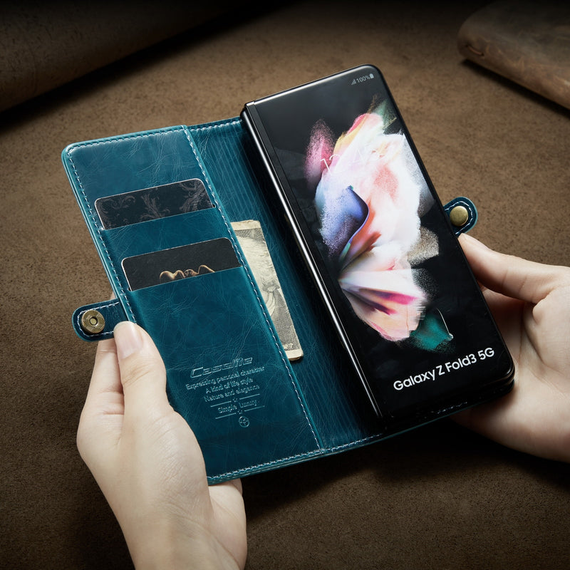 for Samsung Galaxy Z Fold3 5G Fold 3 Retro Purse Leather Case,CaseMe Luxury Magneti Card Holder Wallet Cover for Galaxy Fold 3