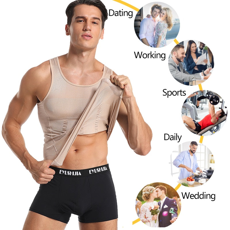 Men Body Shaper Tight Skinny Tummy Waist Trainer Posture Shirt Elastic Abdomen Tank Top Shape Vests Slimming Boobs Gym Vest