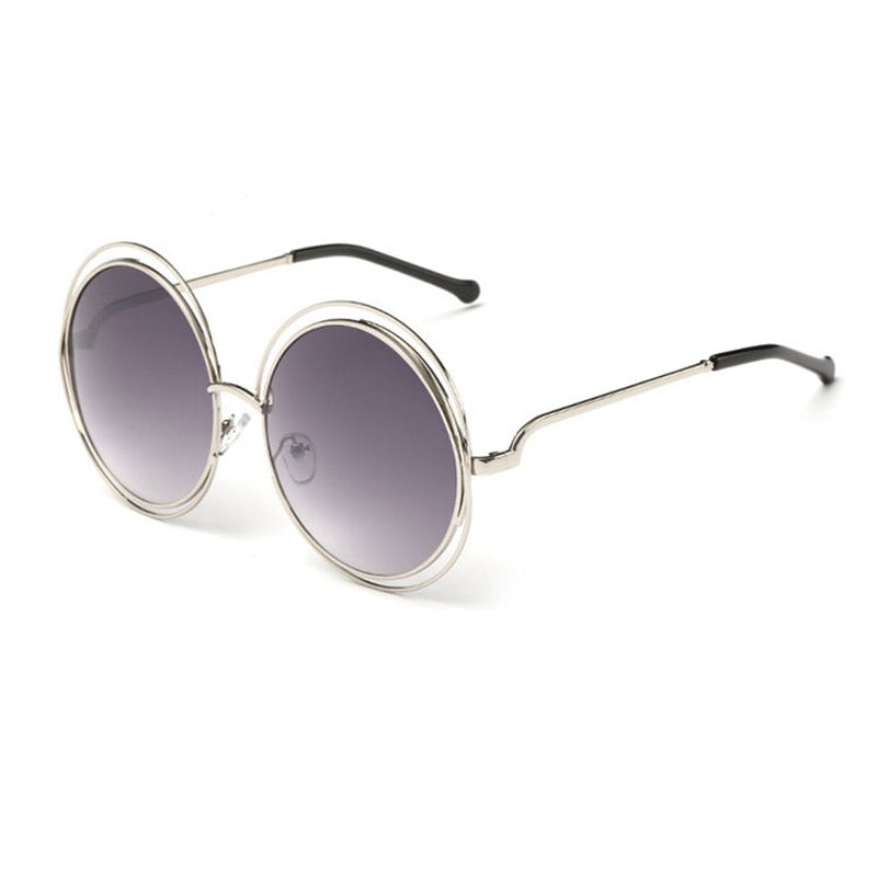 SHAUNA Vintage Oversize Round Sunglasses Women Alloy Around Hollow Frame Brand Designer Fashion Circling Frog Sun Glasses UV400