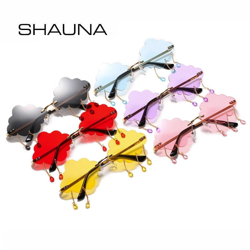 SHAUNA Unique Rimless Cloud Sunglasses Women Fashion Chain Tassel Sun Glasses UV400
