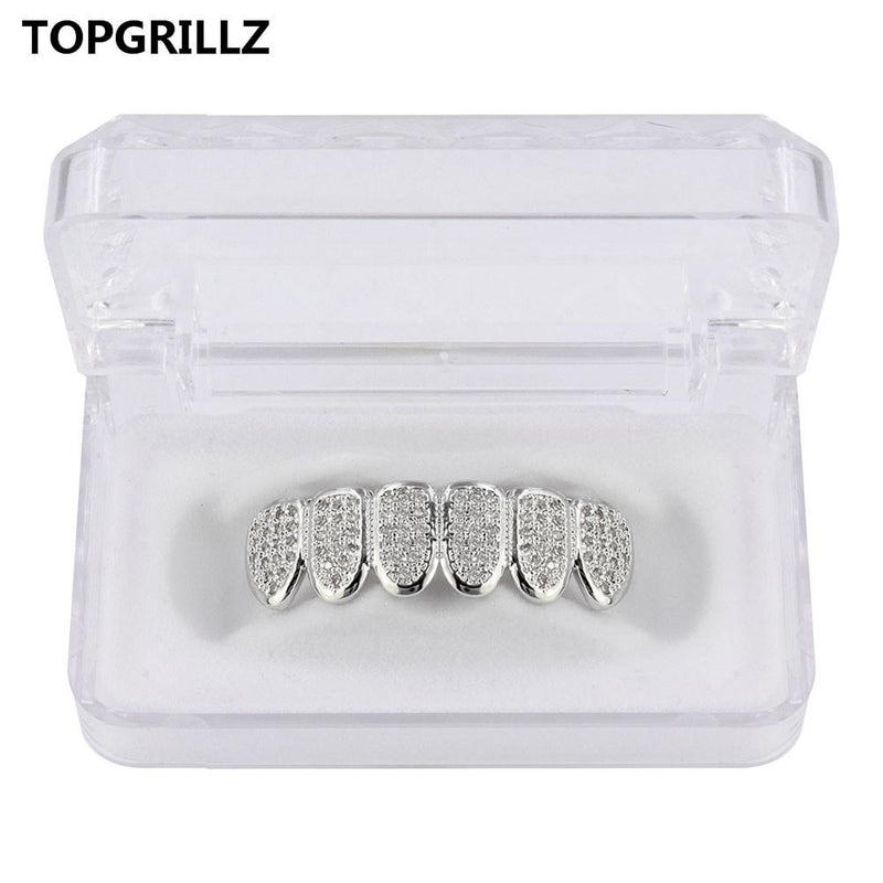 TOPGRILLZ Classic 6/6 Hip Hop/Punk Teeth Grillz Set Gold Silver Color Top & Bottom Grills Dental Mouth Caps Cosplay Party