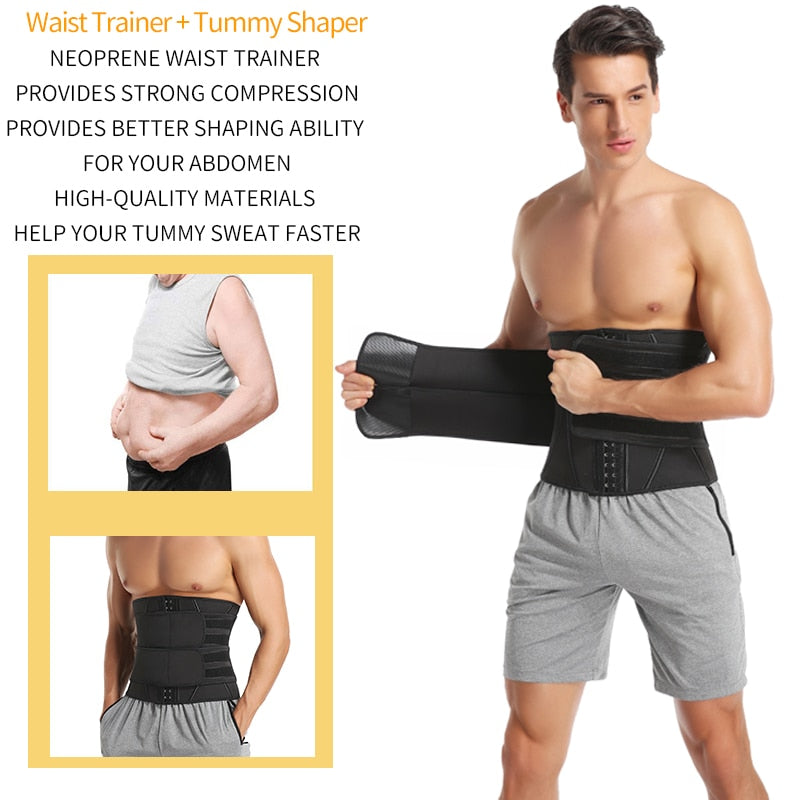 Men Workout Waist Trainer Tummy Slimming Sheath Sauna Body Shaper Trimmer Belt Abs Abdomen Shapewear Weight Loss Corset Fitness