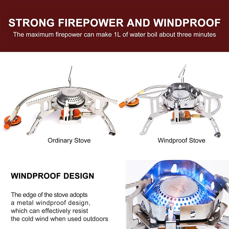 Widesea Camping Wind Proof Gas Burner Outdoor Strong Fire Stove Heater Tourism Equipment Supplies Tourist Kitchen Survival Trips