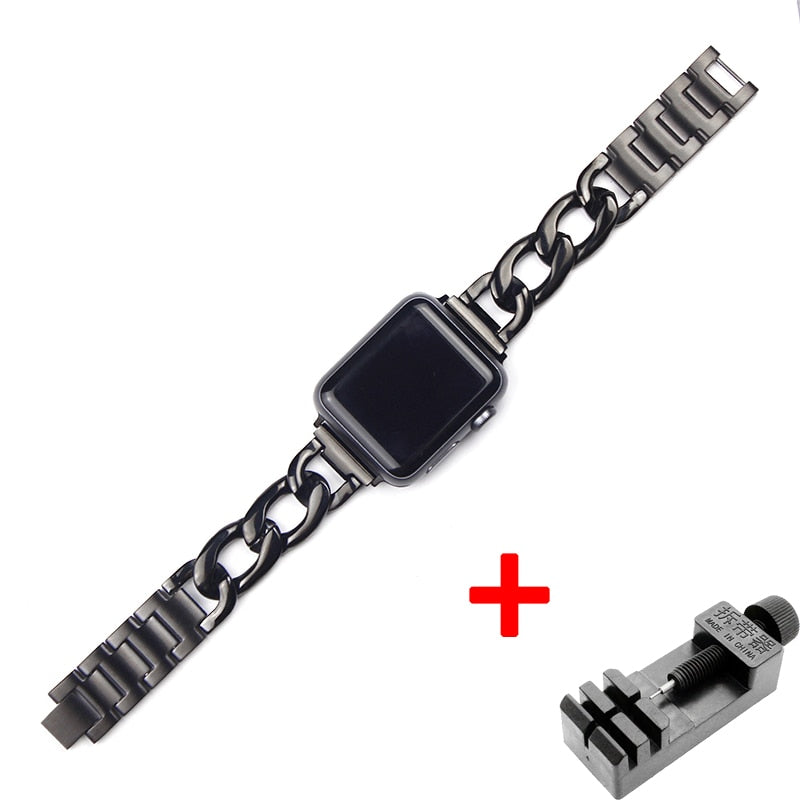Denim chain Strap Stainless Steel Band for Apple Watch 8 6 SE 5 4 40mm 44mm Watchband Bracelet for Iwatch Series 7 6 5 4 3 38 42