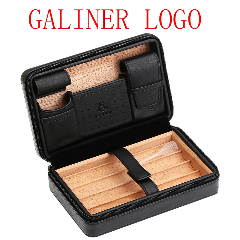 GALINER Charuto Cedar Wood Cigar Humidor Box Travel Leather Cigar Case Storage 4 Cigars Box Humidor Humidifier For Cigar