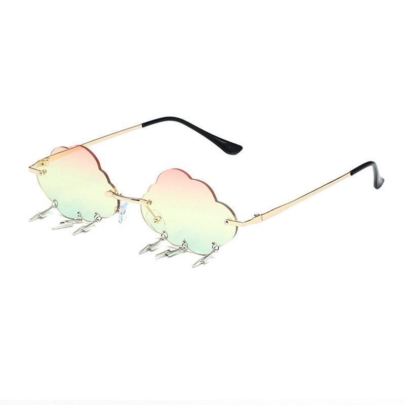 SHAUNA Ins Popular Rimless Sunglasses Women Clouds Lightning Tassel Sun Glasses Candy Colors Shades UV400
