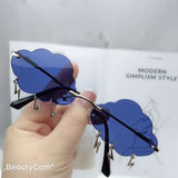 SHAUNA Ins Popular Rimless Sunglasses Women Clouds Lightning Tassel Sun Glasses Candy Colors Shades UV400