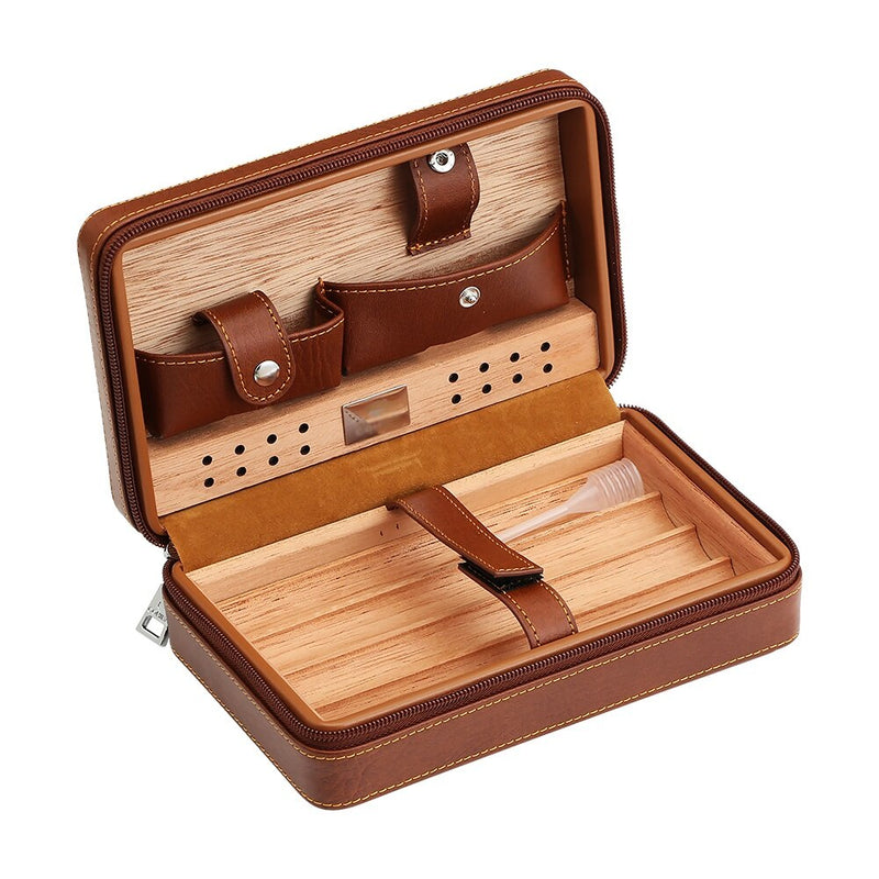 GALINER Charuto Cedar Wood Cigar Humidor Box Travel Leather Cigar Case Storage 4 Cigars Box Humidor Humidifier For Cigar