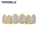 TOPGRILLZ Classic 6/6 Hip Hop/Punk Teeth Grillz Set Gold Silver Color Top & Bottom Grills Dental Mouth Caps Cosplay Party