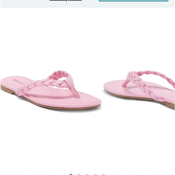 50 % OFF NWT Nordstrom Abound Frannie Braided Thong Pink Sandal‎ Slippers. Size 8M. Women's Fashion.