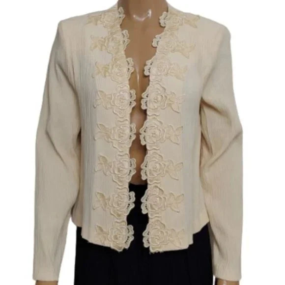 NWT Floral Embroidered Open Front Yellow Blazer Suit Size 14. Women's Fashion