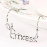 Brand New Silver Letters "Princess" Pendant Necklace with Crown. Fashion Jewelry