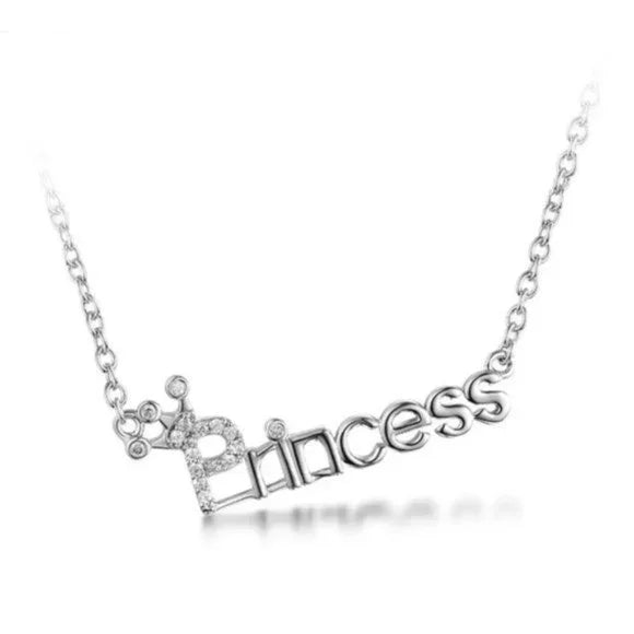 Brand New Silver Letters "Princess" Pendant Necklace with Crown. Fashion Jewelry