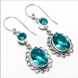 New Blue Topaz Gemstone 💎 Drop Earrings. Women's Fashion Accessories.