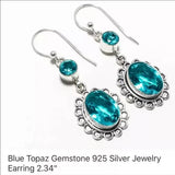 New Blue Topaz Gemstone 💎 Drop Earrings. Women's Fashion Accessories.