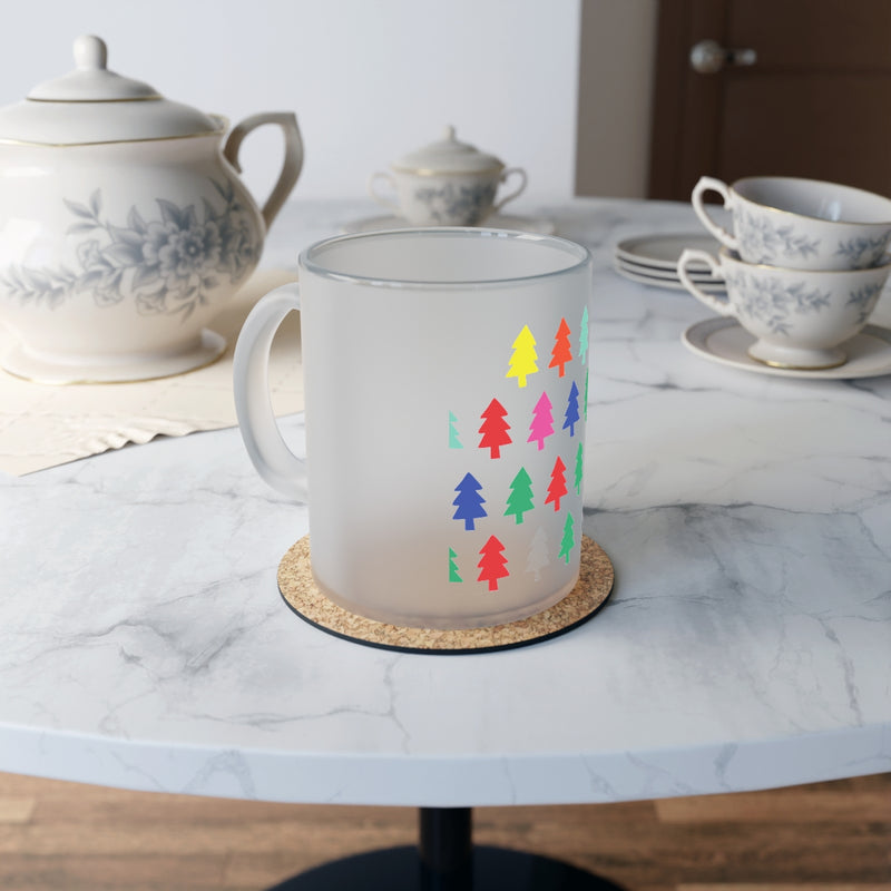 " Colorful Christmas Tree " Design Frosted Glass Mug Birthday Gift Holiday Gifts Coffee Tea Home Decor