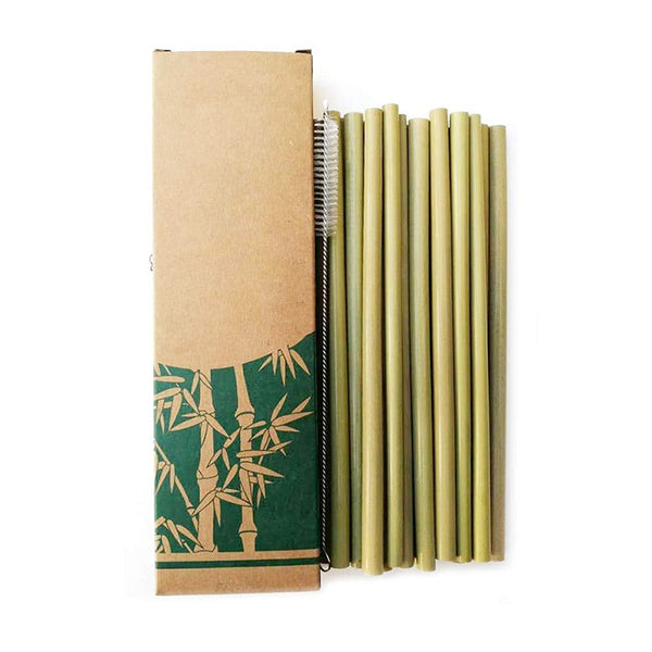 Set of 10 Natural organic bamboo straw set reusable, biodegradable and natural
