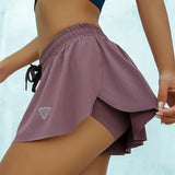 Women's 2 in 1 Summer Breathable Quick Dry Running Gym Sports Yoga Loose Shorts