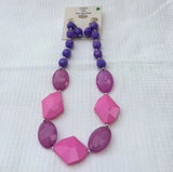Brand New Pretty Pink Purple Necklace Earrings Set. Women's Fashion Jewelry