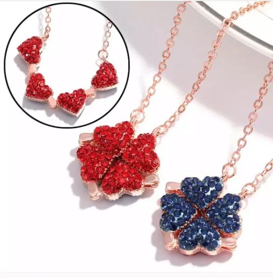 NEW Red Blue Heart 💙 Clover Necklace Double Sided Necklace. Women's Fashion