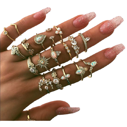 Brand new 19 pieces set bundle of gold plated bohemian vintage crystal rings - Findsbyjune.com