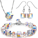 Aurora Borealis Magnificent Cube With Austrian Crystals - 3 Piece Set with Luxe Box ITALY Made