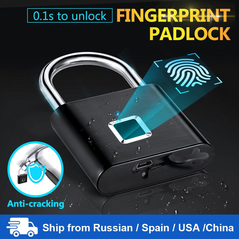 Towode Keyless USB Rechargeable Door Lock Fingerprint Smart Padlock Quick Unlock Zinc alloy Metal Self Developing Chip