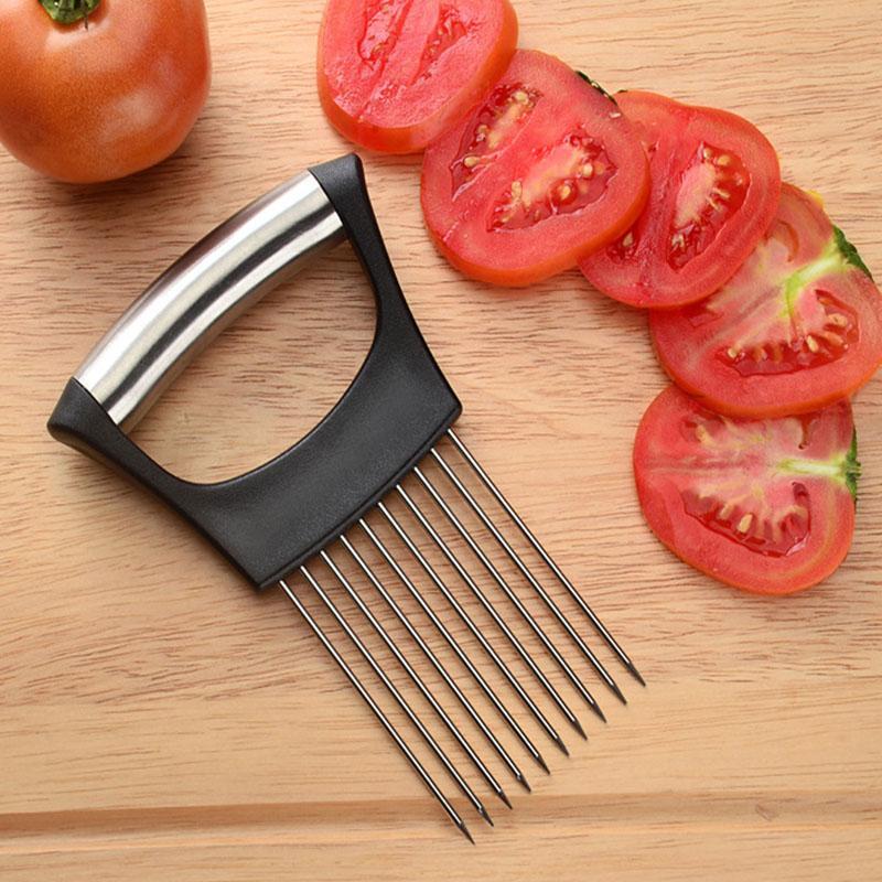 Food Slice Assistant Vegetable Holder Stainless Steel Onion Cutter Onion Chop Fruit Vegetables Cutter Slicer Tomato Cutter Knife