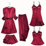 Satin Lace 5pcs Pajamas Set