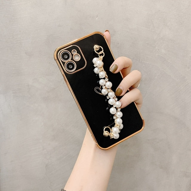 3pcs Soft Electroplated Pearl Bracelet Shockproof Phone Case For iPhone