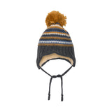 50% OFF Baby Earflap Grey Yellow and Blue Striped Winter Hat With Fluffy Pompom On Top