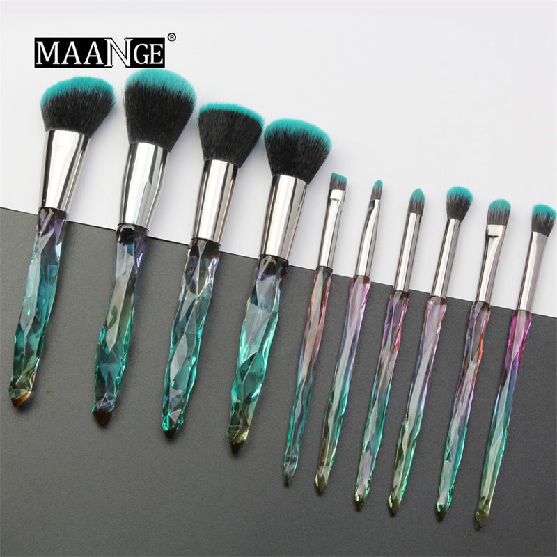 10 pieces Crystal and Diamond transparent handle Cosmetic brushes