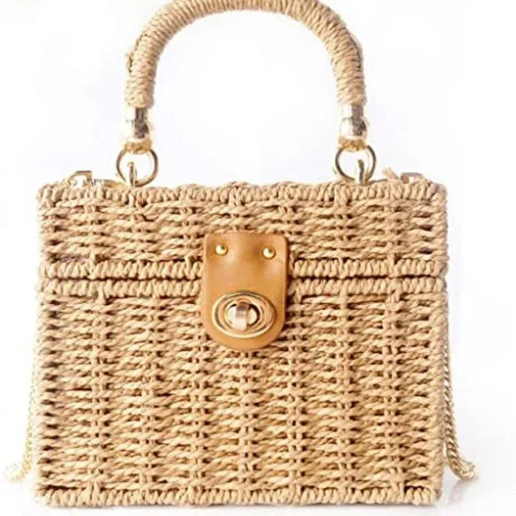 Handwoven Rattan vintage purse Bag Natural Chic Casual Handbag Beach Sea tote Basket Straw vacation Bag - Findsbyjune.com