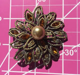 Floral Design Brooch Pin w/ Pearl Gemstones