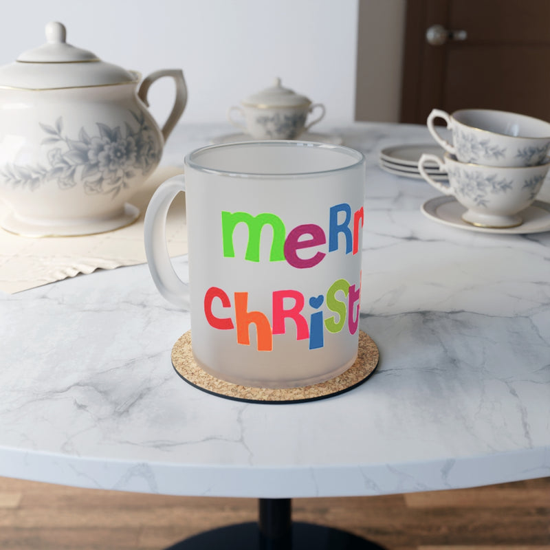 ' Merry Christmas " Print Design Frosted Glass Mug Birthday Gift Holiday Gifts Coffee Tea Home Decor