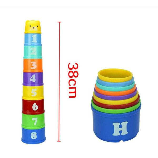 8PCS Educational Baby Toys 6Month Figures Letters Folding Stack Cup Tower