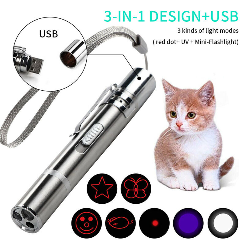 3pcs 3 in 1 Design USB Rechargeable LED Laser Cat Red Light Toy