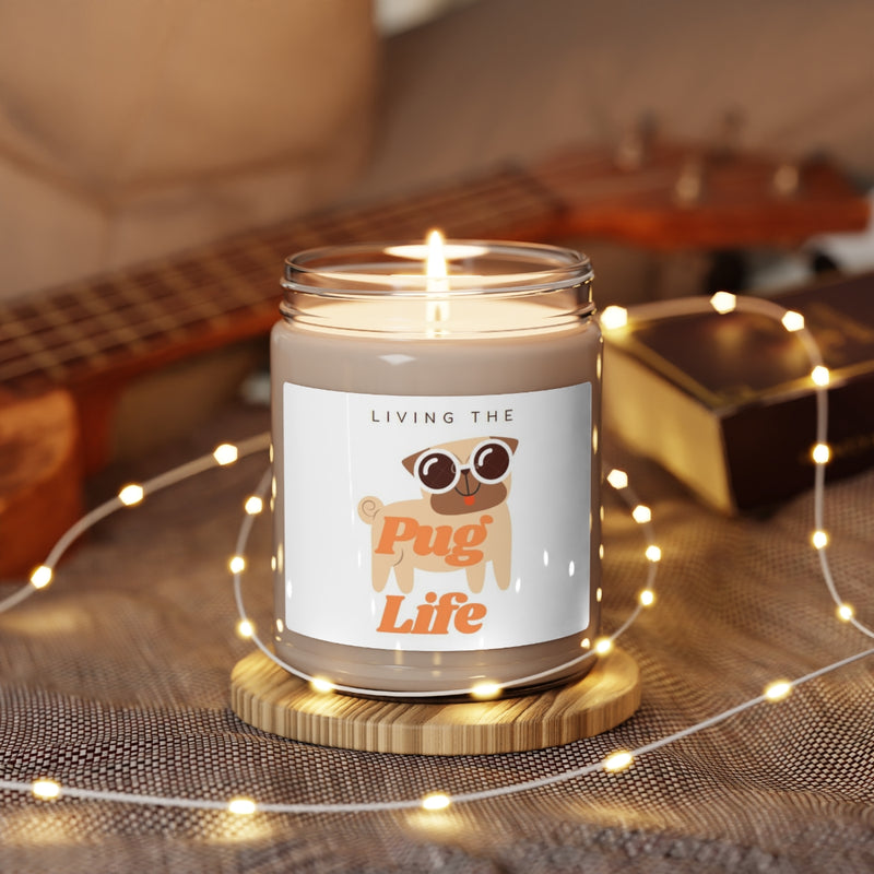 " Living The Pug Life " Scented Soy Candle, 9oz Birthday Gifts Holiday Gift White Sage Clean Cotton Lavender Sea Salt Scent