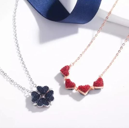 NEW Red Blue Heart 💙 Clover Necklace Double Sided Necklace. Women's Fashion