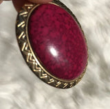 FREE with $29 Purchase. Big Chunky Oval Red Gemstone with Gold Trim Brooch Pin Vintage Style